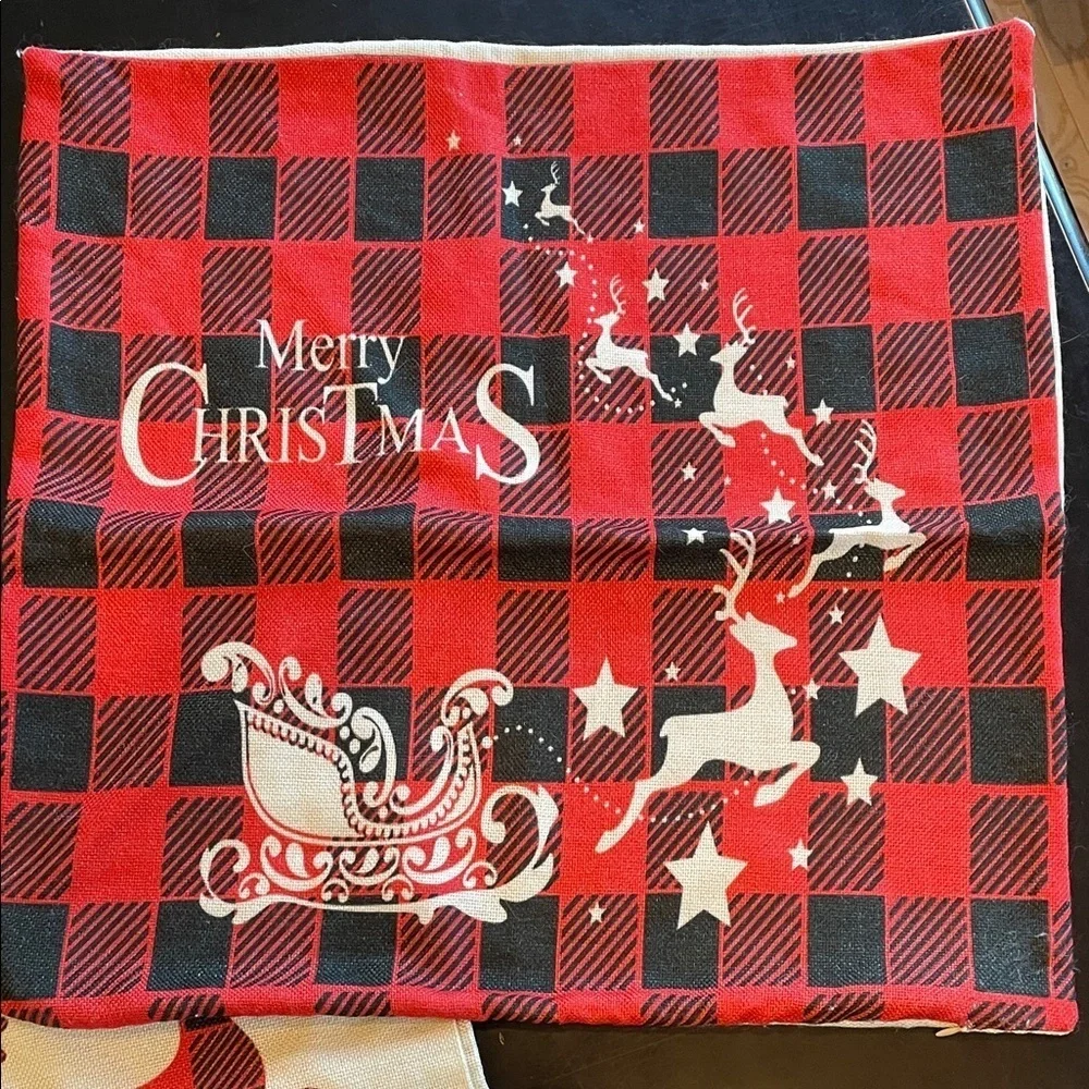 Plaid Christmas Pillow Covers - Red and Cream set of 2
